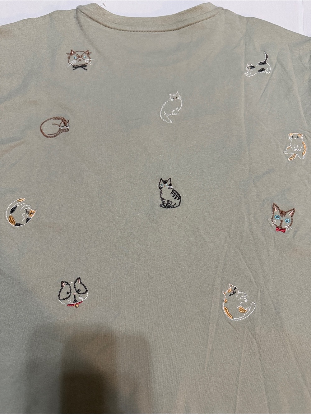 Organic Collective Embroidered Cat Cotton Tee in Sage Green XL NWT - Picture 8 of 8